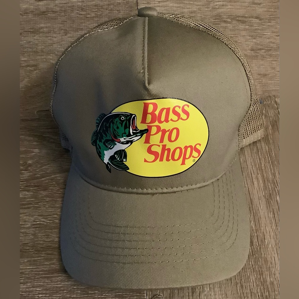 Vintage Bass Pro Shops Mesh Trucker SnapBack Cap Hat Tan Brown Old